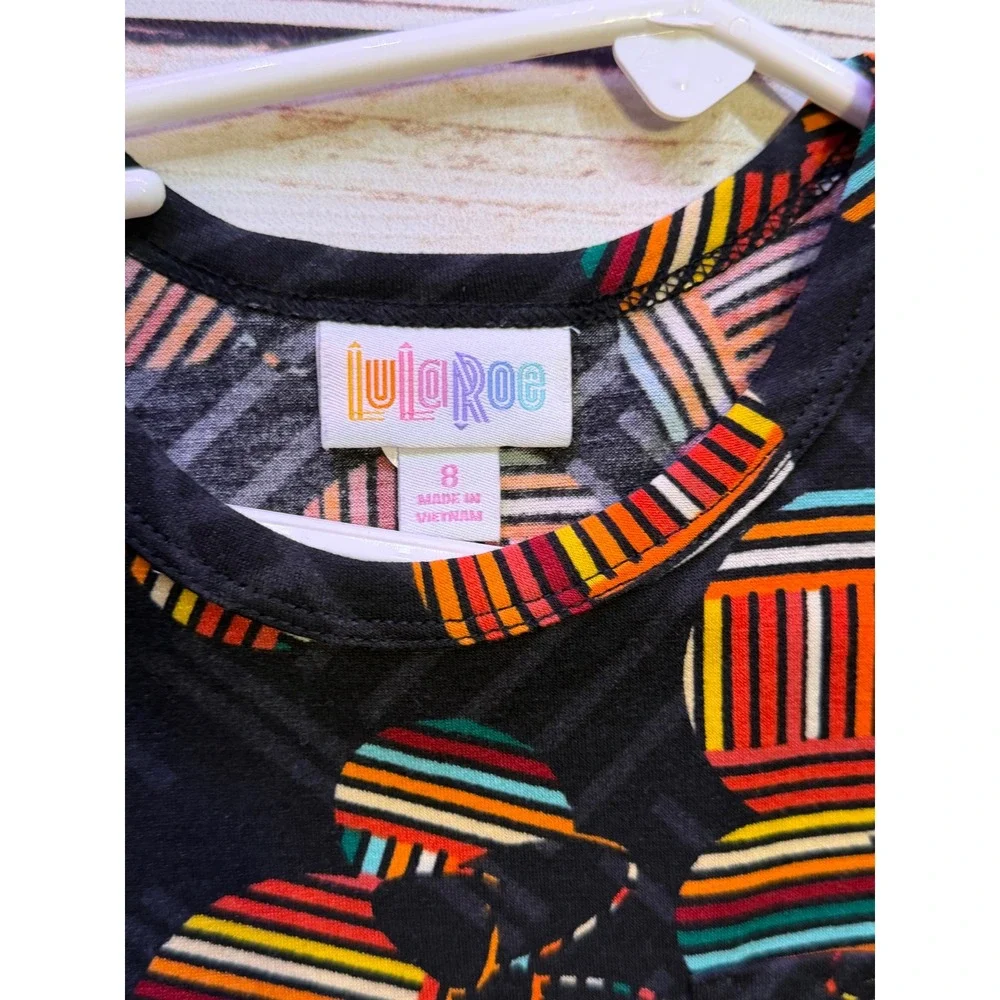 LuLaRoe Disney Mickey Minnie Mouse Stripe Dress Kids Size 8 Black Multi Color‎